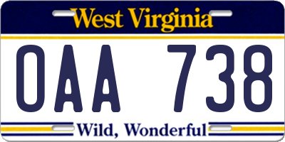 WV license plate OAA738