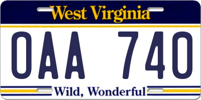 WV license plate OAA740