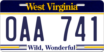 WV license plate OAA741