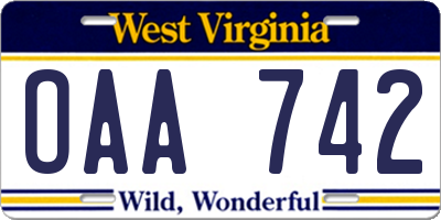WV license plate OAA742