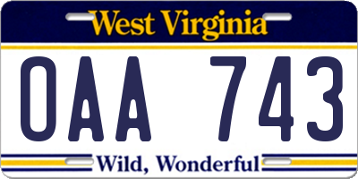 WV license plate OAA743
