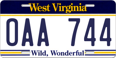 WV license plate OAA744