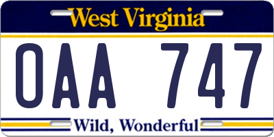 WV license plate OAA747