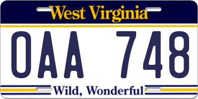 WV license plate OAA748