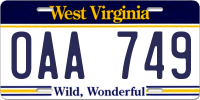 WV license plate OAA749