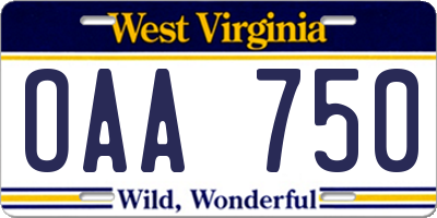 WV license plate OAA750