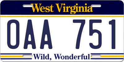 WV license plate OAA751