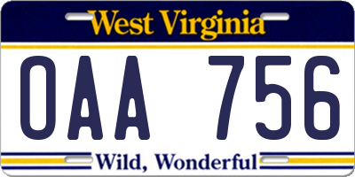 WV license plate OAA756