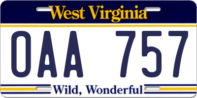 WV license plate OAA757
