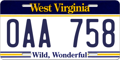WV license plate OAA758