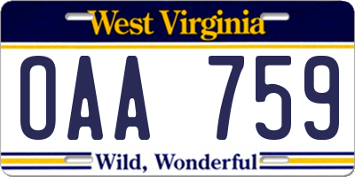 WV license plate OAA759
