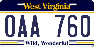WV license plate OAA760