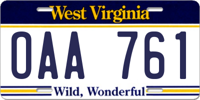 WV license plate OAA761