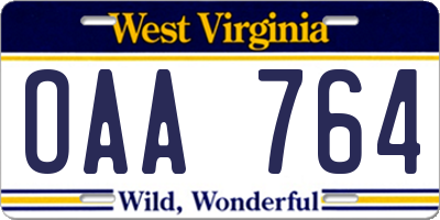 WV license plate OAA764