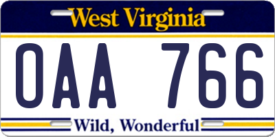 WV license plate OAA766