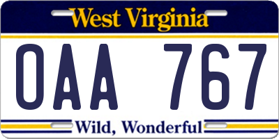 WV license plate OAA767