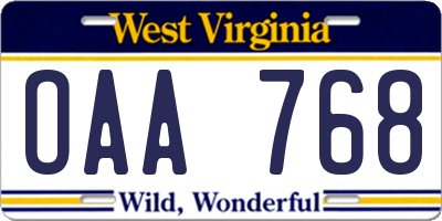WV license plate OAA768