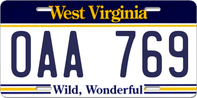 WV license plate OAA769