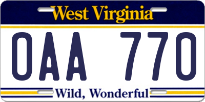WV license plate OAA770