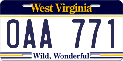 WV license plate OAA771