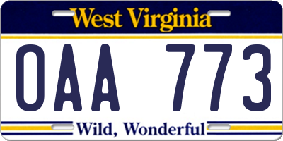 WV license plate OAA773