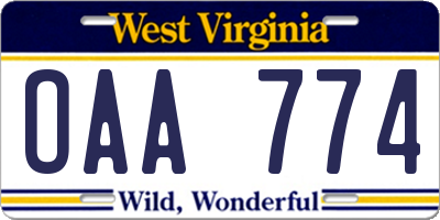 WV license plate OAA774