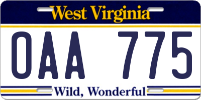 WV license plate OAA775
