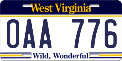 WV license plate OAA776