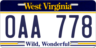 WV license plate OAA778