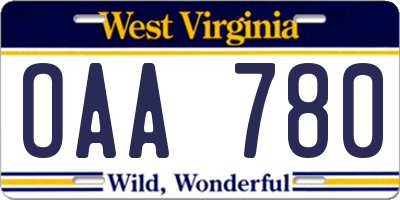 WV license plate OAA780