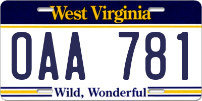 WV license plate OAA781