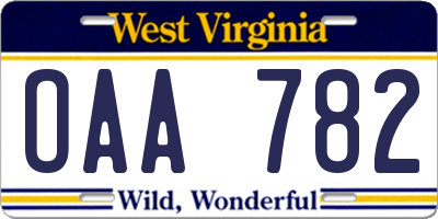 WV license plate OAA782