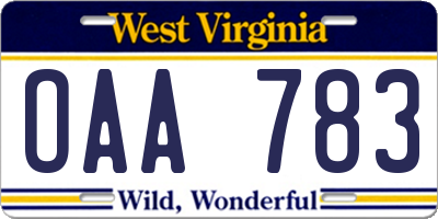 WV license plate OAA783