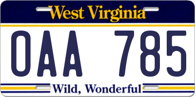 WV license plate OAA785