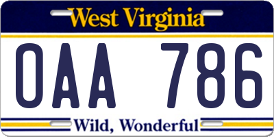 WV license plate OAA786