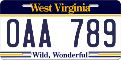 WV license plate OAA789