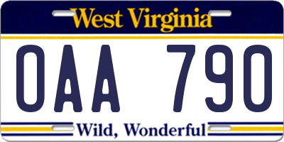 WV license plate OAA790