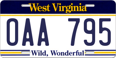 WV license plate OAA795