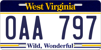 WV license plate OAA797