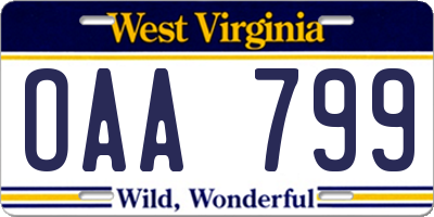 WV license plate OAA799