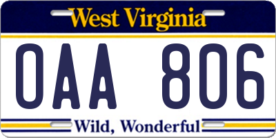 WV license plate OAA806