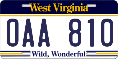 WV license plate OAA810
