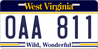 WV license plate OAA811