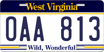 WV license plate OAA813