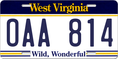 WV license plate OAA814