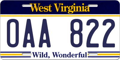 WV license plate OAA822