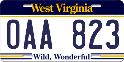 WV license plate OAA823