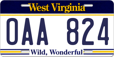 WV license plate OAA824