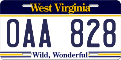WV license plate OAA828