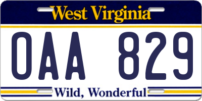 WV license plate OAA829
